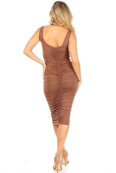 Brown Sugar Ruched Midi Dress