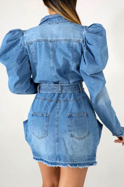 Empire Sleeve Button-Down Denim Mini Dress