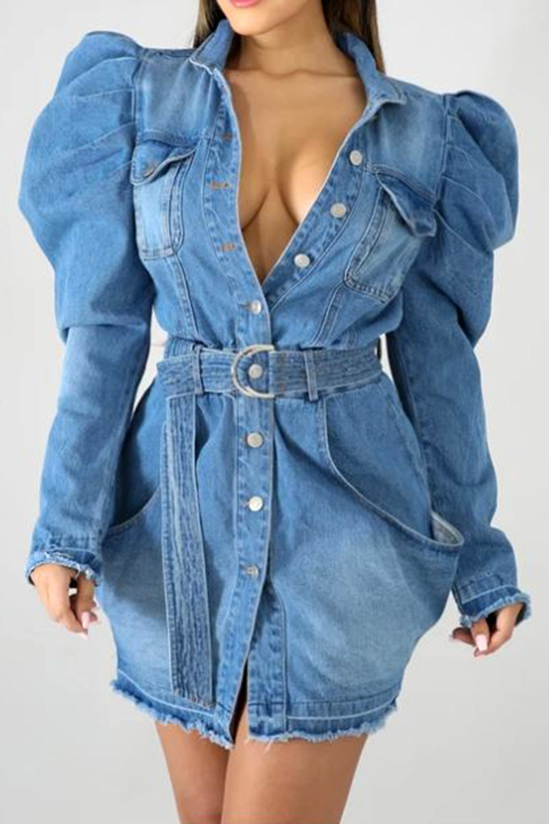 Empire Sleeve Button-Down Denim Mini Dress – Deondria's Closet