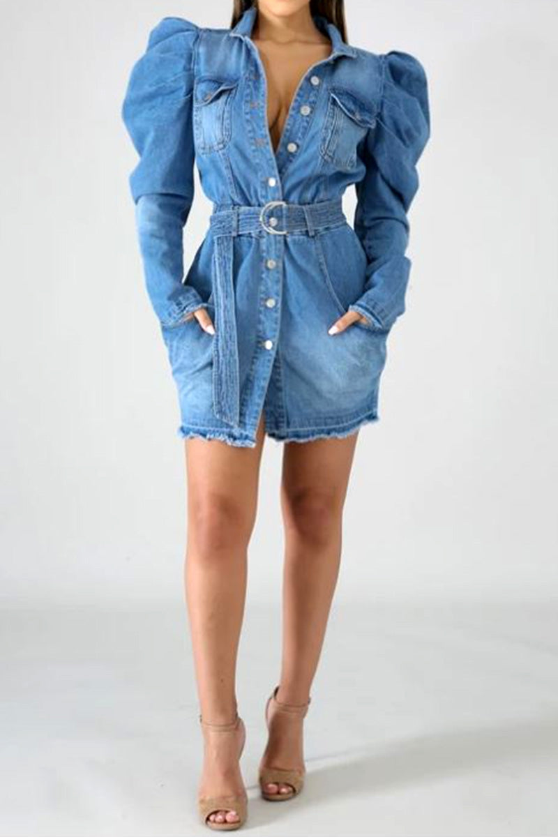 Empire Sleeve Button-Down Denim Mini Dress