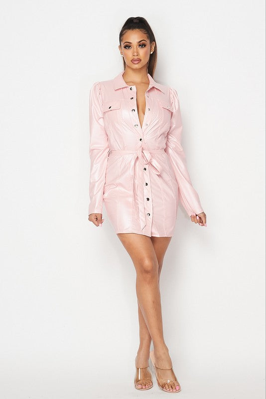 Pretty in Pink Button-Down Waist Tie Dress