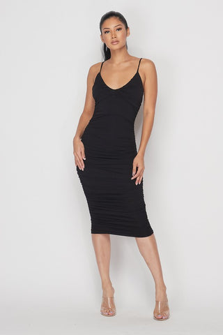 Snatched Spaghetti Strap Bodycon Midi Dress